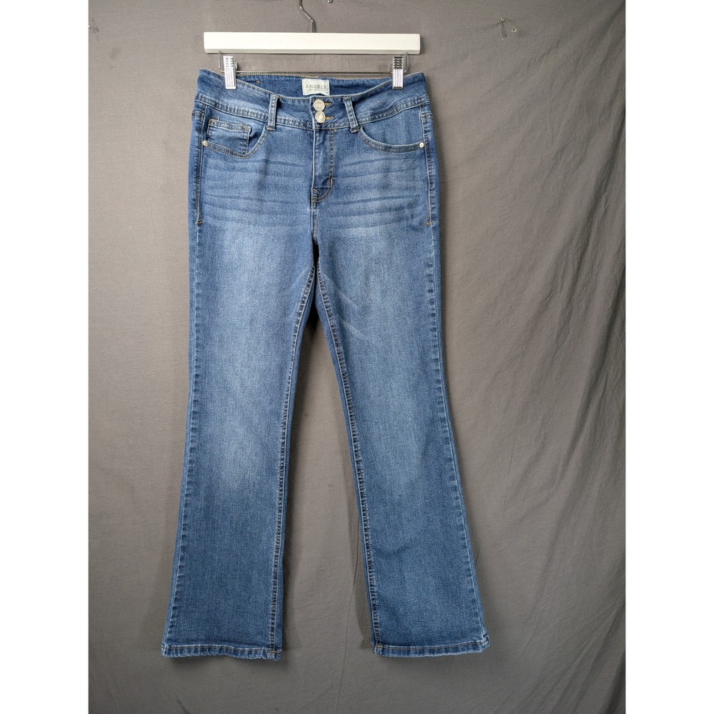 Angels Forever Young Curvy Bootcut Jeans Blue Medium Wash 10 Embellished Pocket
